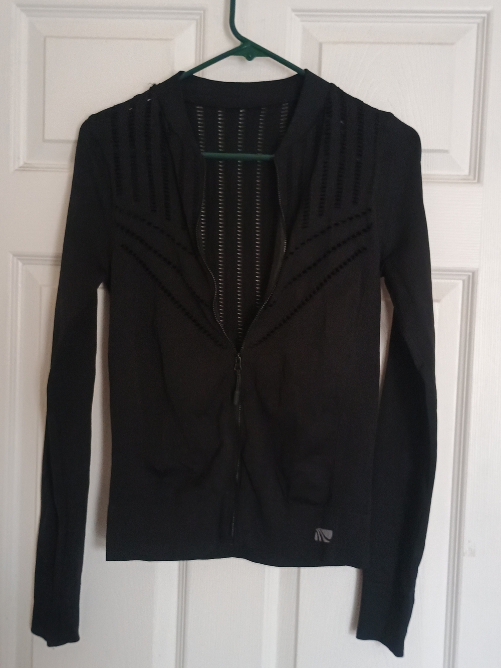 EUC Marika Active Athleisure Women's Zip-Front Laser Cut Openwork Sweater Jacket